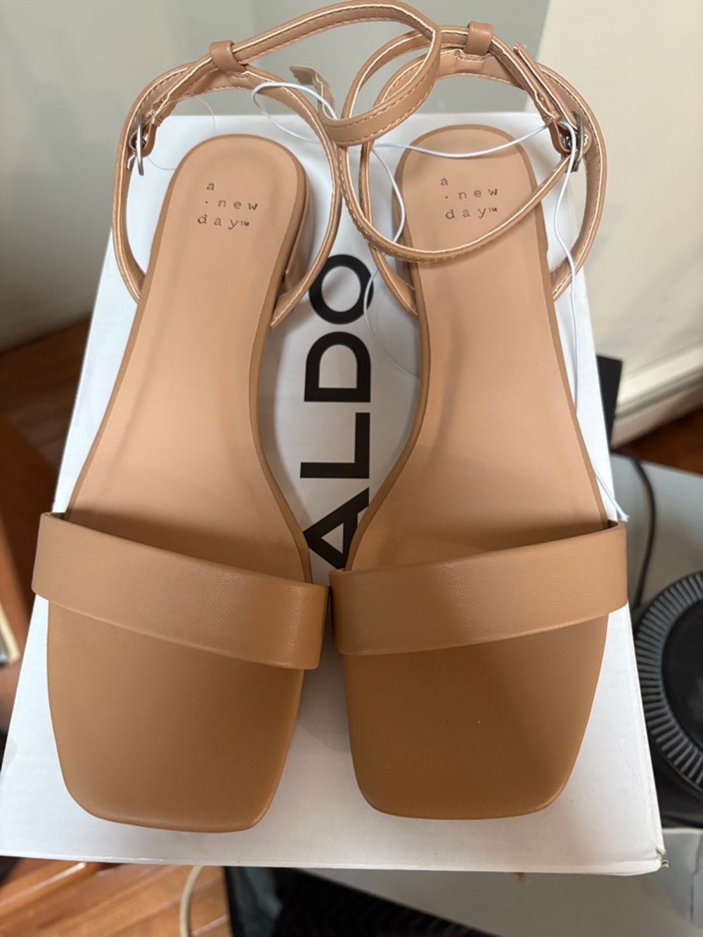 A  new day Women's Tan Ankle-Strap Square-Toe Sandals